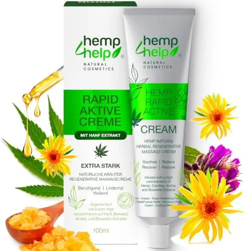 H4H Hochdosierte Rapid Cream Hanf & Arnika Creme 100ml für Gelenke & Muskeln | Pflege mit Menthol & Natur-Extrakten für Rücken, Knie, Nacken & Schultern, Vegan, Dermatologisch getestet