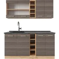 Vicco Küchenzeile R-Line, Edelgrau/Goldkraft Eiche, 160 cm - Küchenzeile für platzsparende Lösungen, modular und individuell anpassbar, ideal für kleine Wohnungen oder WGs.
