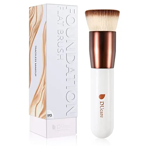 DUcare Foundation Brush Make Up Pinsel Flat Top Kabuki Brush, Synthetic Professional Liquid Blending Mineral Powder Makeup Tools, Roségold/Weiß