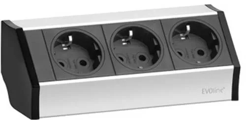 EVOline 159360001300 Steckdosenleiste 3fach - Steckdosen & Zubehör, ideal für Ecken und Nischen durch das V-förmige Aluminium-Profil und rückseitige Kabelausführung.