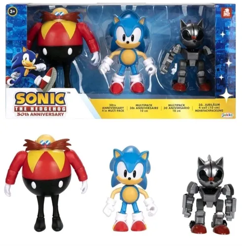Sonic The Hedgehog 30Th Anniversary Pack - 3 Figuren 10cm - Spielfiguren-Set zum 30. Jubiläum! Enthält bewegliche Figuren von Sonic, Dr. Eggman und Mecha Sonic, ideal zum Bauen eigener Sonic-Welten. Perfektes Geschenk für Fans ab 3 Jahren!