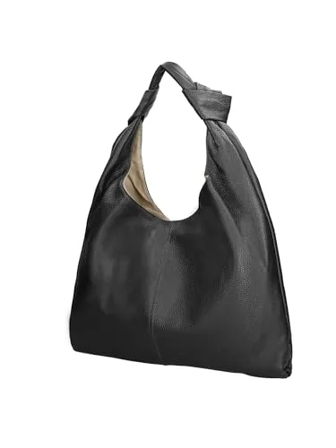 Gave Lux GLX228113923FBG Damen-Schultertasche aus echtem Leder Made in Italy 41 x 28 x 3 cm, Schwarz , Einheitsgröße