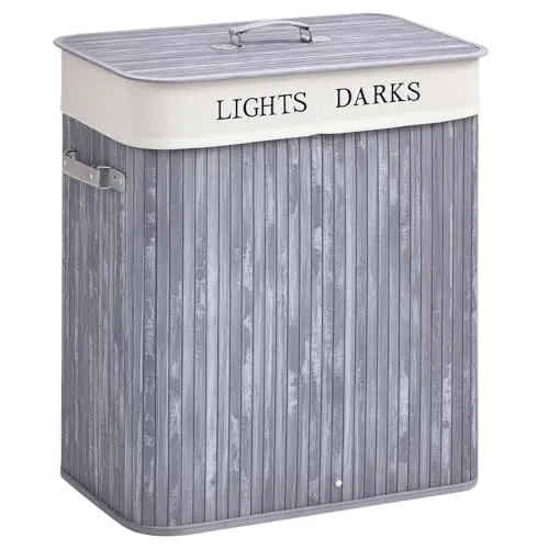 HOMCOM Bambus Wäschekorb 100 L mit Deckel - Wäscheboxen mit großem Fassungsvermögen und atmungsaktivem Design, ideal für Badezimmer oder Schlafzimmer. Der robuste Bambus sorgt für Langlebigkeit und vielseitige Nutzung als Beistelltisch.