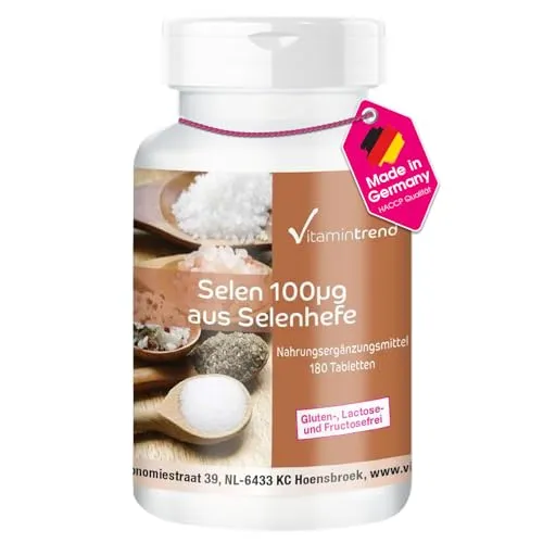 Vitamintrend Selen 100mcg aus Selenhefe, 180 Tabletten, schluckfreundlich, Nahrungsergänzungsmittel vegan ohne Magnesiumstearat, in Deutschland hergestellt