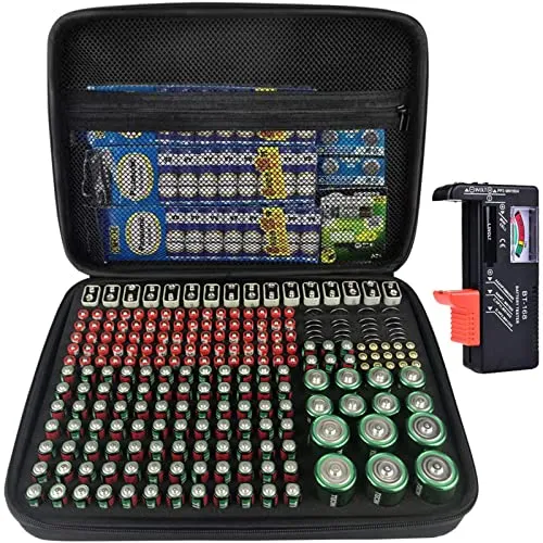 Kixda Batteriegehäuse, 250+ Steckplätze, große Organizer-Aufbewahrungsbox, Halterung für 2 A, 3 A, 4 A, C, D, 9 V, 3 V Lithium-Knopfbatterien (inklusive Tester, ohne Batterien)