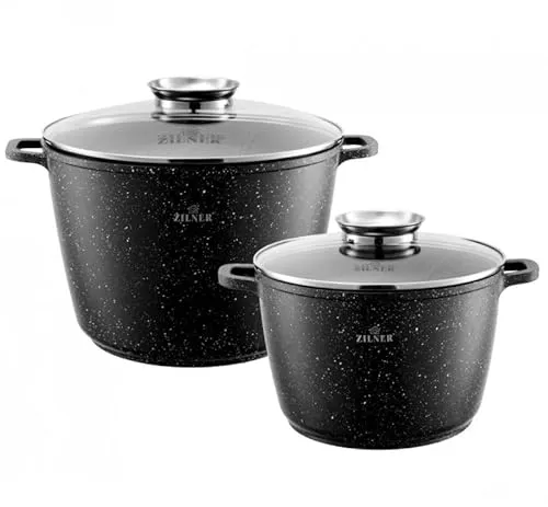 Zilner 4 Stück Topfset, Induktionstauglich und Antihaftbeschichtet - Kochtöpfe mit großem Fassungsvermögen (10L/14L), ideal für gesundes Kochen mit wenig Wasser und Fett, geeignet für alle Herdarten, inklusive Induktion.