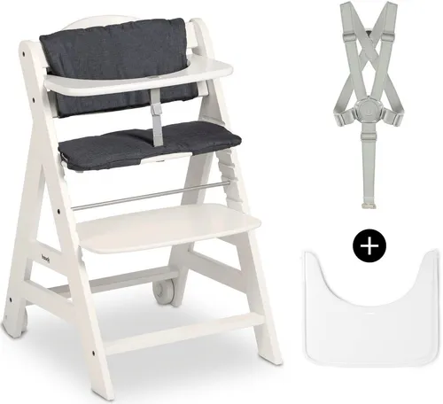 hauck Beta+ Hochstuhl, White - Mitwachsendes Kinderhochstuhl Set für Kinder ab 6 Monaten bis 90 kg - Hochstuhl aus FSC-zertifiziertem Buchenholz, mit anpassbarem Sitz und Fußplatte für maximale Langlebigkeit und Komfort; TÜV-geprüft mit 5-Punkt-Gurt für Sicherheit.