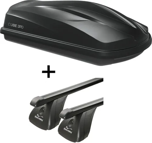Dachbox CUBE370 + Dachträger VDP für Toyota Yaris III - Gepäckträger Set für Toyota Yaris III 5 Türer ab 2011. Mit 370 Litern Volumen und 75 kg Tragkraft ideal für Urlaubsreisen. Sicherheitsverriegelung sorgt für sicheren Transport von Gepäck und Ausrüstung.