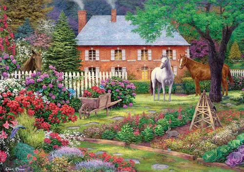 ART PUZZLE Garten Puzzle mit Pferden 1500 Teile - Puzzle für kreative Köpfe, ideal für entspannende Stunden und zur Förderung der Konzentration, ab 4 Monaten geeignet.