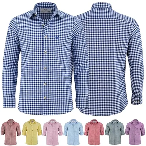German Wear Trachtenhemd GW120x - Langarm Trachtenmode in Dunkelblau, Größe M - Herren-Trachten - Hochwertiges Trachtenhemd aus 50% Baumwolle, 50% Polyester, ideal für festliche Anlässe und traditionelle Feiern.