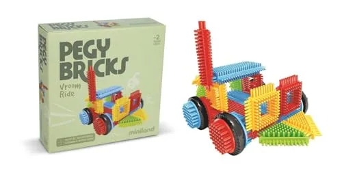 Miniland – Pegy Bricks: Vroom Ride – Baukasten für Kinder mit 22 Teilen zum Bauen eines Autos, REGT die Fantasie, Motorik und das symbolische Spiel an, ab 2 Jahren