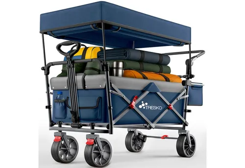 TRESKO® Bollerwagen Faltbar mit Dach Blau von Tresko