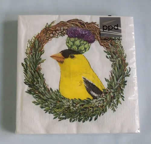 Servietten Vögel Fantasie Vogel gelb 1 Packung OVP ppd Motivservietten E 20