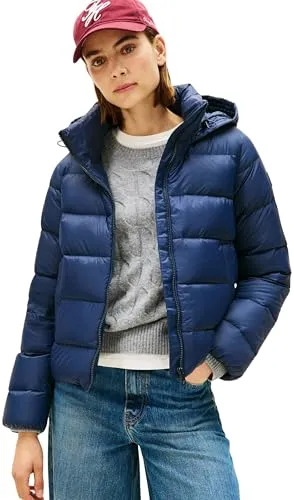 Tommy Hilfiger Damen Steppjacke Down Casual Jacket mit Kapuze, Blau (Dark Night Navy), L
