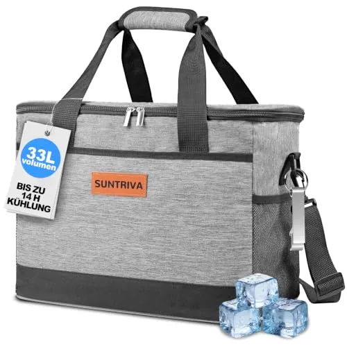 Kühltasche Groß 33L 40 Dosen 14h Kühlung Kühlbox Tragbar Faltbar | Isoliertasche Auslaufsicher Cooler Box Thermobox Picknicktasche für Picknick Camping Einkaufen Grillen Familie Büro Auto