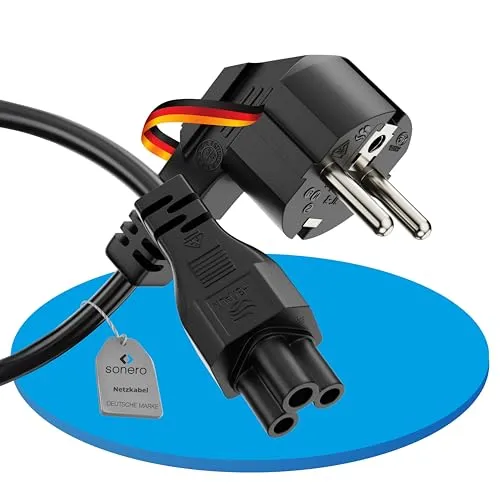 sonero Stromkabel 3 Polig, 1,0m, Schutzkontakt Stecker Netzstecker auf C5 Buchse,Netzkabel Netzteil Strom Kabel für Monitor PC Laptop, Schwarz