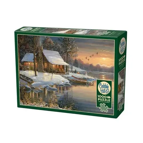 Cobble Hill Blockhütte im Winter 1000 Teile Puzzle - Tauchen Sie ein in die winterliche Idylle mit diesem 1000 Teile Puzzle von Cobble Hill. Ideal für entspannte Stunden und herausfordernden Spaß für Erwachsene. Perfekt für Puzzleliebhaber!
