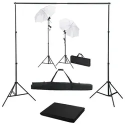 vidaXL Fotostudio-Set - Fotostudio Zubehör mit 100% Baumwoll-Hintergrund, höhenverstellbaren Stativen und Tageslichtlampen für natürliche Fotografie. Ideal für Porträts und Produktaufnahmen.