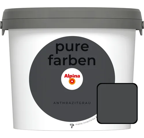 Alpina Pure Farben Anthrazitgrau 2,5 Liter - Matte Innenfarbe für ca. 25 m², hohe Deckkraft und leicht zu verarbeiten. Ideal für Neu- und Renovierungsanstriche, geruchsarm und umweltfreundlich.