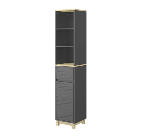 Vicco Hochschrank Livia, Anthrazit/Holz, 30 x 151.5 cm - Hochschrank für Badezimmer mit eleganter Kombination aus Anthrazit und Holz, bietet großzügigen Stauraum für Pflegeprodukte und Handtücher.