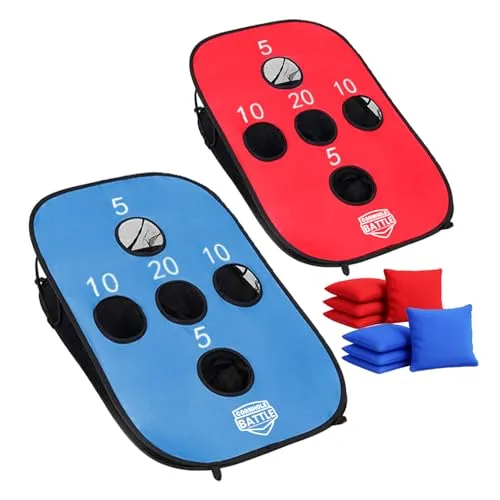 Cornhole Battle – Leicht & Faltbar aus Stoff 90×60 cm – Komplettes Set mit 2 Boards + 8 Säcken + Tragetasche – Wurfspiel für draußen, Garten, Events – Original Corner