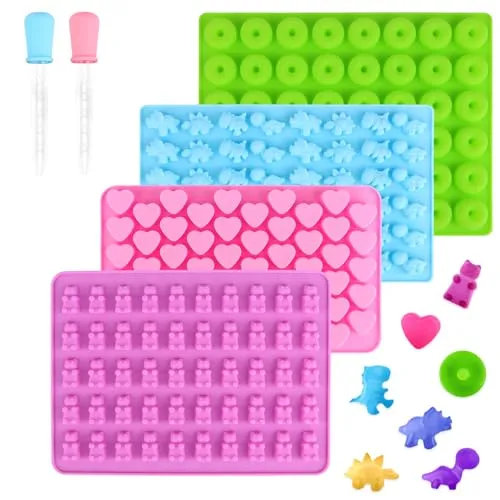 4PCS Mini Silikonform Bonbonform, Süßigkeiten-Silikonformen, Silikon Schokoladenform, Gummibärchen Form, SüßIgkeiten Backform, Silikonform Herz mit 2 Pipetten, für Süßigkeiten, Gelee, Schokolade