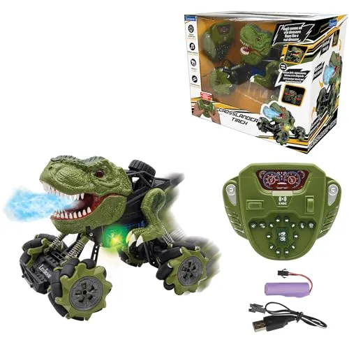 Lexibook Crosslander Tirex - Ferngesteuertes Dinosaurier-Auto - RC-Modelle: Das verrückte Dinosaurier-Auto mit 360°-Radmechanismus, Drift-Funktion und beeindruckenden Lichteffekten - für ultimativen Fahrspaß!