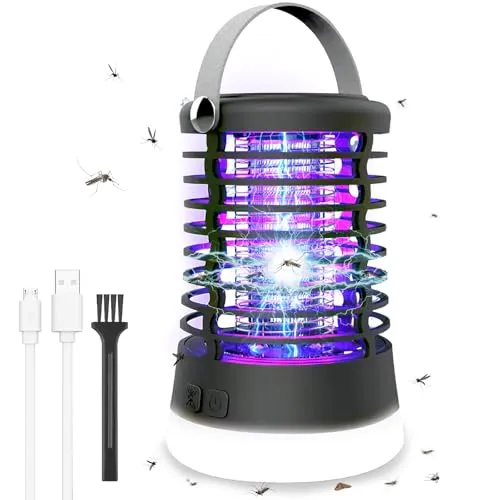 ROVLAK Insektenvernichter Elektrisch IP66 Wasserdicht 3 in 1 Mückenschutz Tragbare Mückenlampe LED Campinglampe USB Wiederaufladbar AKK für Mücken,Motten,Fliege,Spinnen