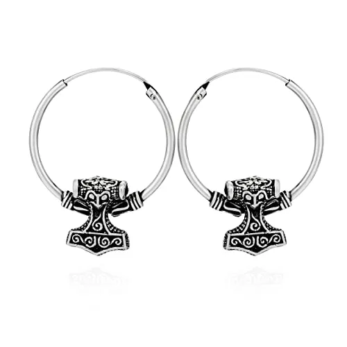 NKlaus Paar Creole Thors Hammer 925 Silber 25x20mm Keltische Wikinger Damen Ohrringe 11139