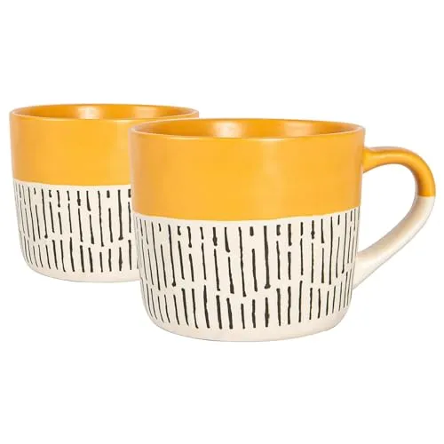 Nicola Spring Getauchte Dash Stoneware Kaffeetassen - 450ml - Gelb - Pack Von 2