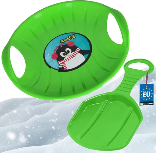 KOTARBAU® 2er Set Popo Rutscher Kinder Kunststoff Rutschteller ø 60 cm Rodelbahn Schlitten zum Rodeln im Schnee Grün