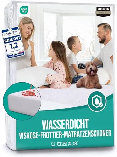 Utopia Bedding Matratzenschoner 90 x 200 x 30 cm Wasserdicht, Viskose, Öko-Tex Zertifiziert, Spannbetttuch, Matratzenbezug, Atmungsaktiv, Rundum elastisch