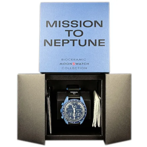 Swatch x Omega Bioceramic Moonswatch - Mission to Neptune - Herrenuhren mit modernem Bioceramic-Gehäuse, das leicht und umweltfreundlich ist. Die tiefblaue Farbe symbolisiert den Planeten Neptun und bietet höchsten Tragekomfort.