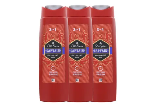 Old Spice Duschgel 3 x Old Spice Captain 3 in1 Duschgel & Shampoo Body Hair Face for men
