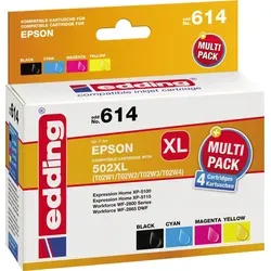 edding Tintenpatrone EDD-614 für Epson 502XL - 4er Pack - Druckerpatronen Multipack für Epson 502XL, liefert bis zu 550 Seiten in schwarz und 470 Seiten in Farbe. Ideal für brillante Ausdrucke mit hoher Farbqualität.