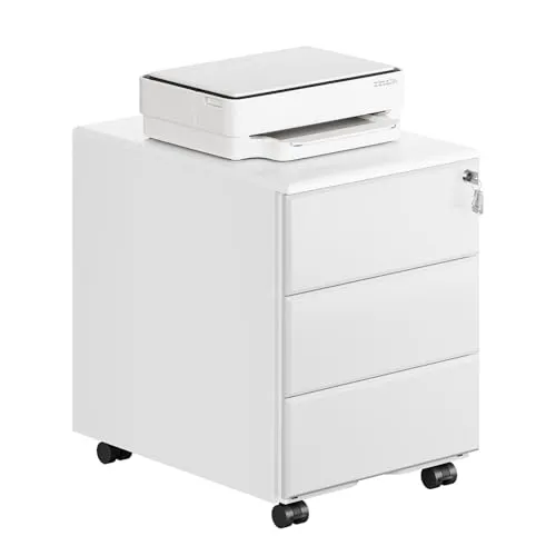 Woltu Rollcontainer - Mobiler Aktenschrank mit 3 Schubladen - Robuster Rollcontainer aus Stahl mit 3 belastbaren Schubladen, ideal für Büro und Home-Office. Dank 4 Rollen (2 mit Bremsen) flexibel einsetzbar und bereits montiert geliefert.