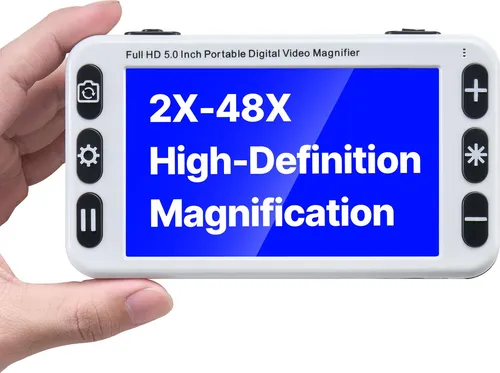 VEVOR Tragbare digitale Lupe, 5 Zoll HD elektronische Leselupe, Lesehilfe für Sehschwäche, 2- bis 48-facher Zoom, mit 13 MP Nah- & Fernobjektiv, 26 Farben, AV- & HDMI-Ausgang, klappbarer Griff