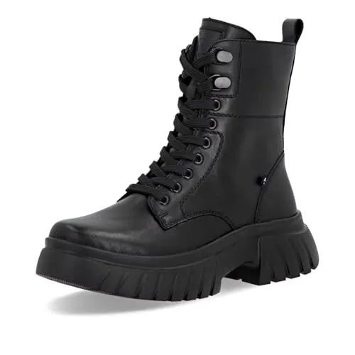 RIEKER Schnürstiefelette aus Glattleder für Damen, Größe 42, schwarz - Wanderschuhe mit kuscheligem Warmfutter und praktischem Wechselfußbett für individuellen Komfort. Ideal für kalte Tage und sicheren Halt.