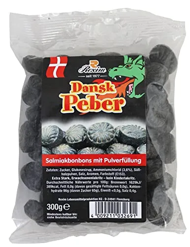 Rexim Dansk Peber Salmiak-Bonbons mit Pulverfüllung 300 g