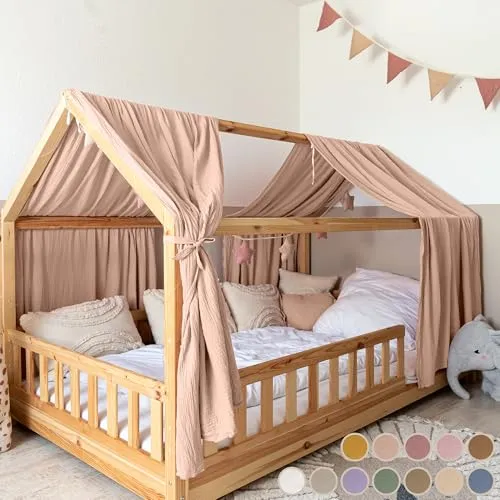 lilimaus Hausbett Himmel - 100% Baumwolle Musselin - Baby Betthimmel & Himmelstangen, aus weichem Musselin Stoff für eine kuschelige Atmosphäre, ideal als stilvolle Deko im Kinderzimmer.