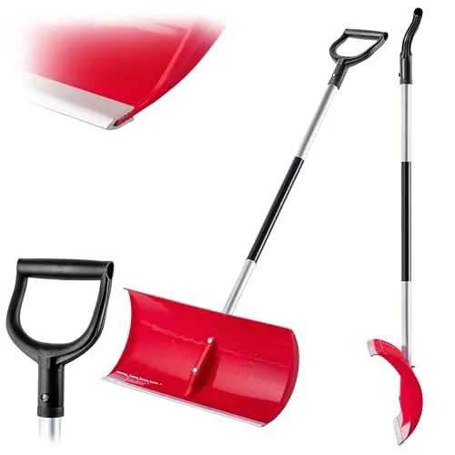 KADAX Schneeschaufel mit Aluminiumgriff, Schneeschieber mit ergonomischem Griff, Schneekippe aus Kunststoff mit Aluminiumbeschlag (Rot, 60 x 130 cm)
