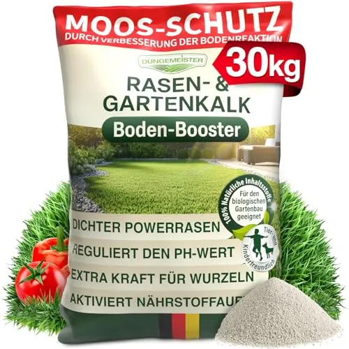 DÜNGEMEISTER Rasenkalk 30 kg – hochwertiger Gartenkalk für optimalen pH-Wert - Hochwertiger Rasen- und Gartenkalk zur Verbesserung des Bodens. Neutralisiert saure Böden, fördert die Nährstoffaufnahme und sorgt für ein kräftiges, gesundes Rasenwachstum ohne chemische Zusätze.