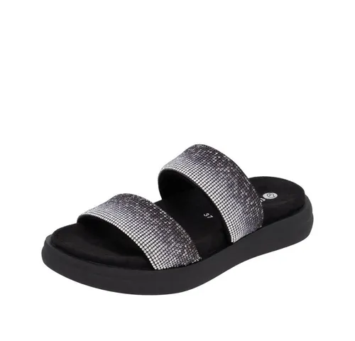 Modische Pantolette REMONTE für Damen, Gr. 37, schwarz - Pantoletten aus Textil mit funkelnden Strasssteinen, ideal für den Sommer. Die gepolsterte Innensohle und das Plateau von 3,5 cm bieten hohen Komfort.