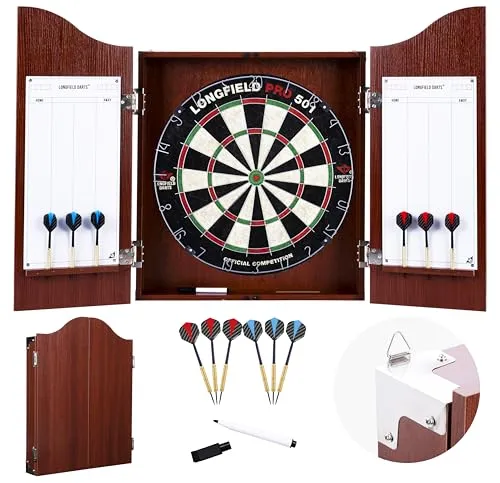 Engelhart Holz Dartschrank mit Sisal Dartscheibe und 6 Darts
