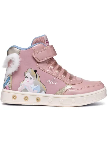 Geox J Skylin Girl G Sneaker - LT Rose/Platinum, 31 EU - Sneaker mit Lichtern und praktischem Einzelklettverschluss, ideal für schnelles Anziehen und modische Kids.