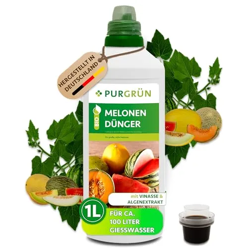 Purgrün Bio Melonen Dünger 1L - Obstdünger für große, süße Melonen – mit extra Kalium und wertvollem Algenextrakt für gesunde Pflanzen und ertragreiche Ernten. Ideal für den biologischen Anbau.