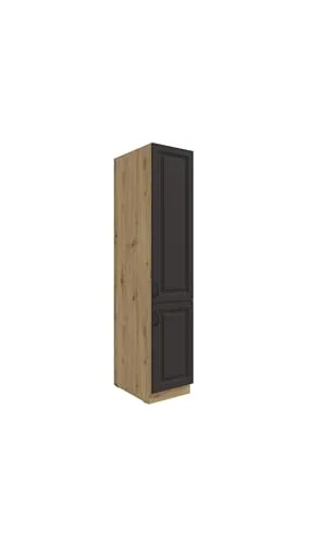 Küchen Vorratshochschrank 40 cm Stilo Grau + Eiche Artisan Küchenzeile Küchenblock Einbauküche Landhaus Küche