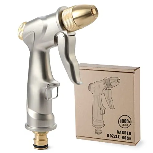 Moendergo Gartenschlauch-Spritzpistole mit Vollmessing-Düse, Hochdruck-Zinklegierung, Metall-Handbewässerungssprüher für Pflanzenbewässerung, Reinigung, Autowaschen und Haustierduschen