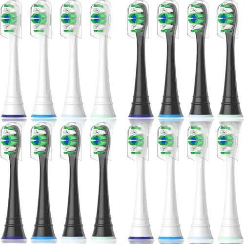 Qitizu Ersatzbürsten Kompatibel mit Philips Sonicare Elektrische Zahnbürste, Zahnbürstenkopf für Diamond Protective Expert Daily Clean, 8 Weiß 8 Schwarz