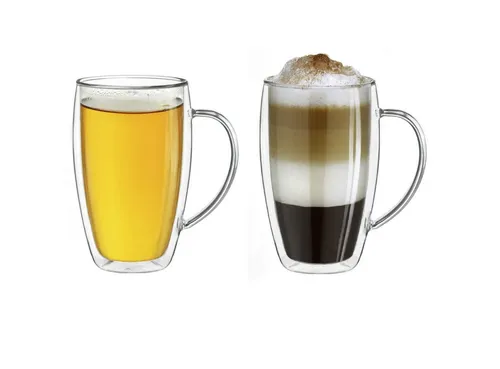 Creano Teeglas Thermoglas mit Henkel „DG-SHH“ 400 ml, 2er Set - Hochwertige Teegläser aus Borosilikatglas, doppelwandig für optimale Isolierung und mit praktischem Henkel für sicheren Griff – ideal für jedes Heiß- oder Kaltgetränk.